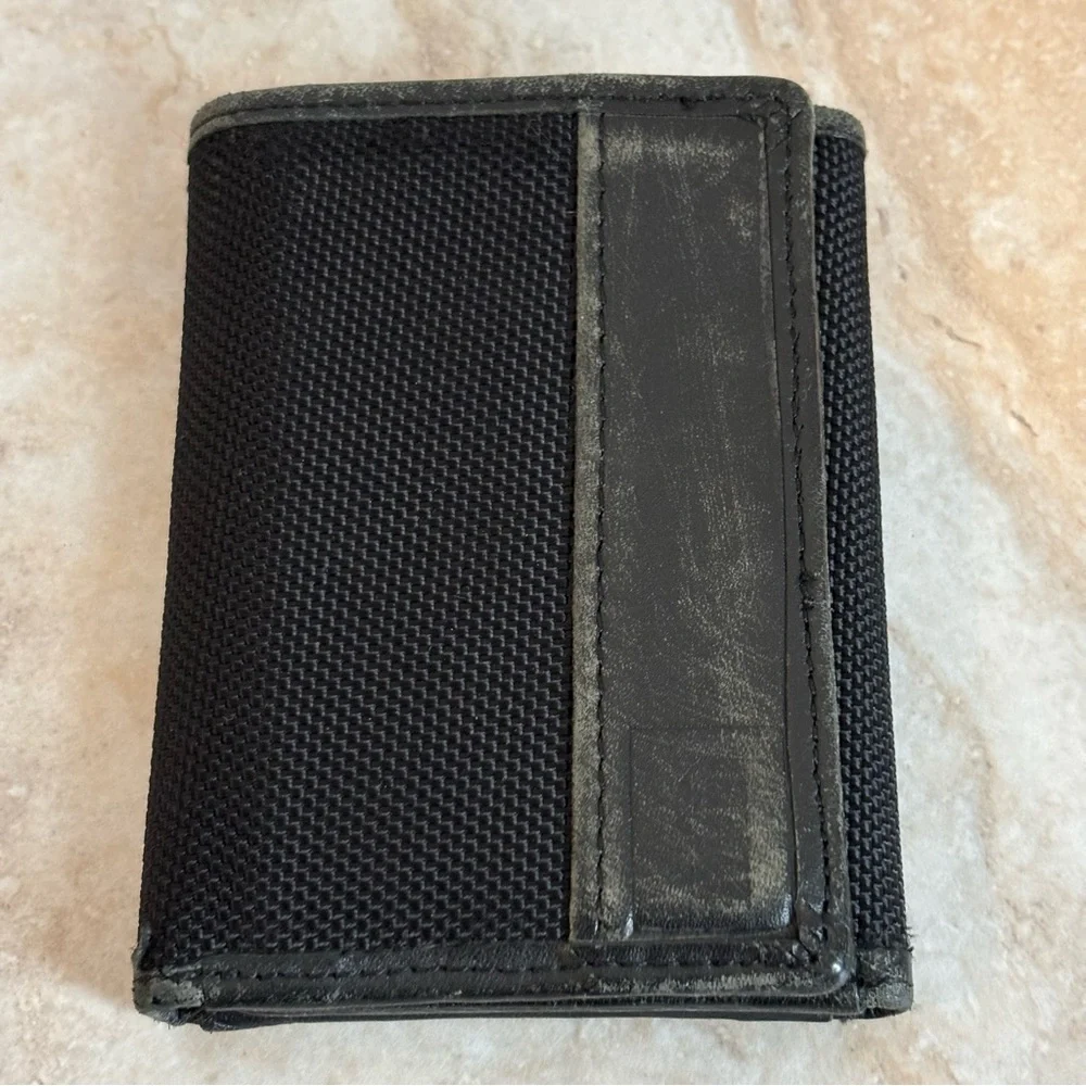 Rei tri-fold RFID nylon and leather wallet